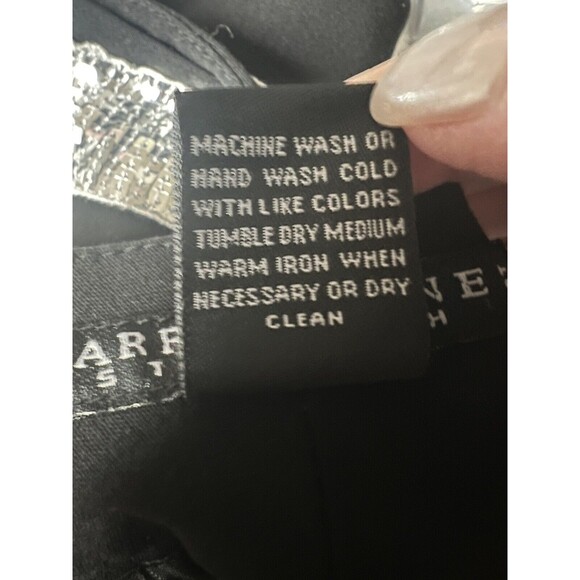 LARRY LEVINE Pants Size 14 Black Silver Sequin Waistband Wide Leg Soft Slacks - Picture 6 of 6